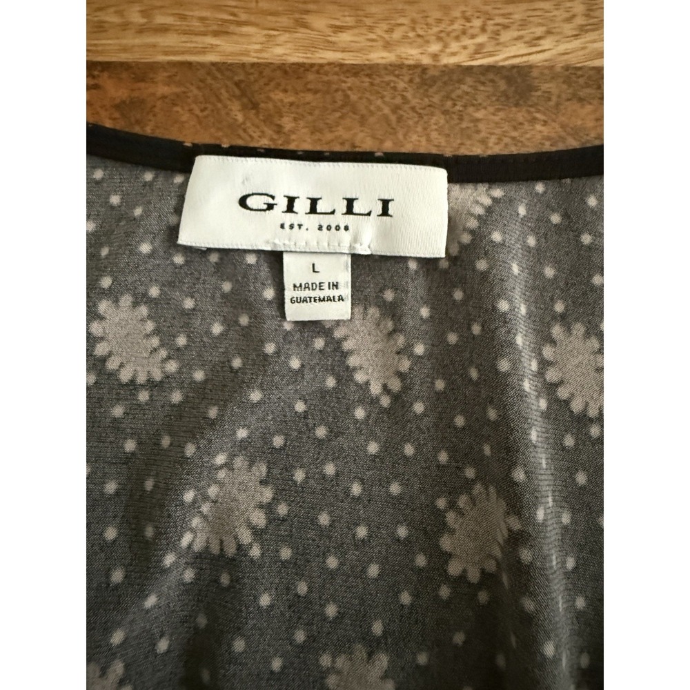 Gilli Peplum Blouse Womens L Black Pink Paisley Polka Dot V Neck Long Sleeve - Picture 8 of 9